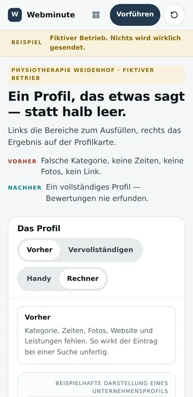 Beispiel eines Google-Unternehmensprofils vorher und nachher auf dem Handy.